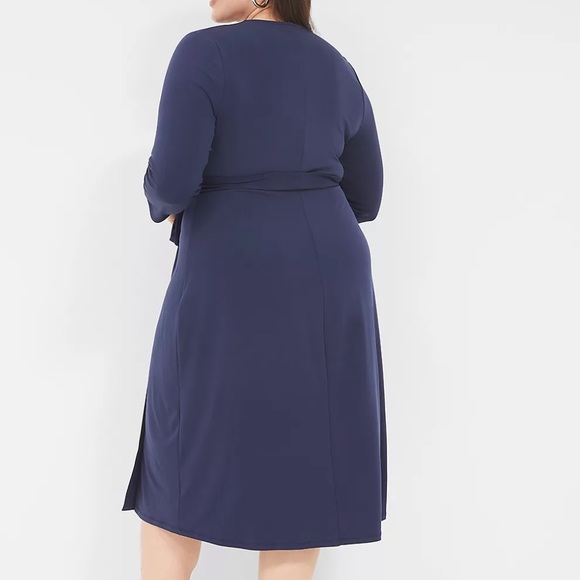 NWT Lane Bryant 26/28 Navy Blue 3/4-Sleeve Faux-Wrap Dress NEW - Picture 2 of 4